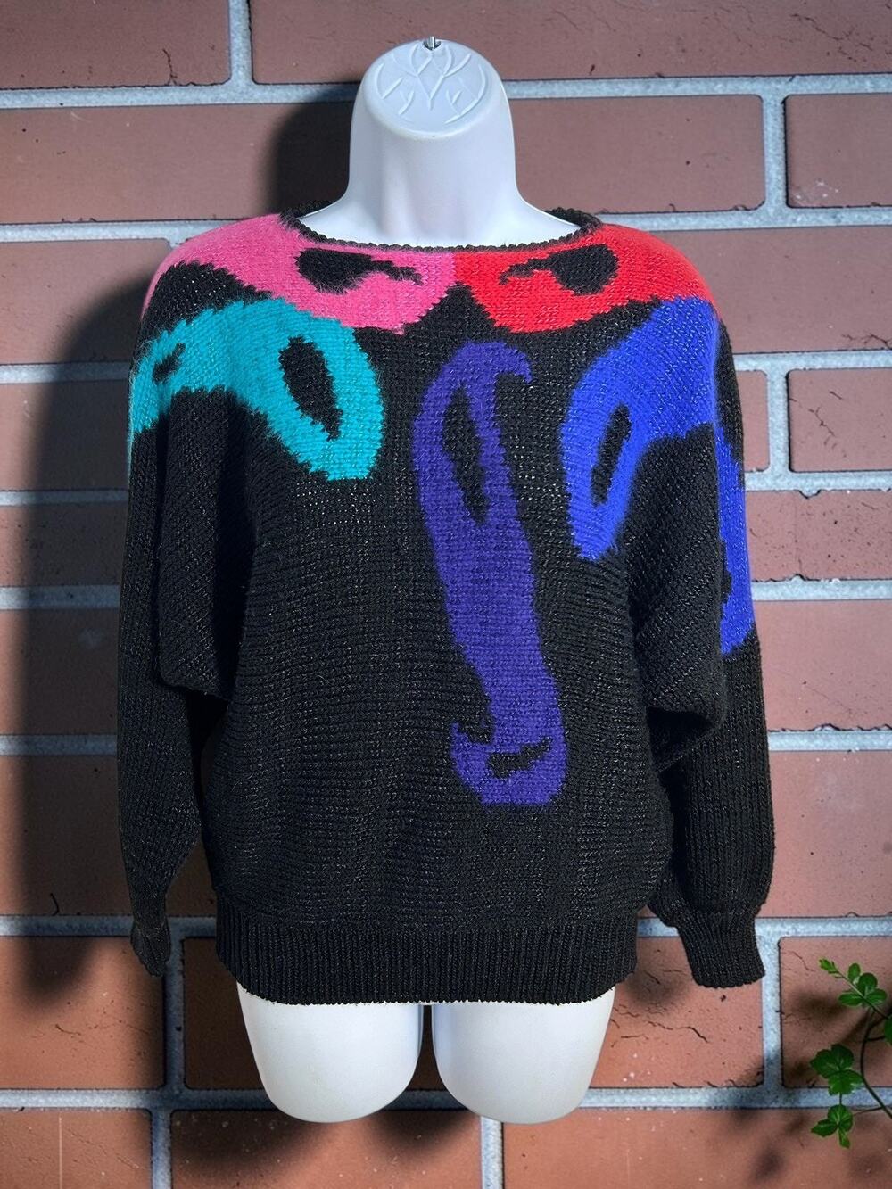 Vintage Christine Sweater Women's Sz L Colorful Art To Wear Retro Knit 80's Top